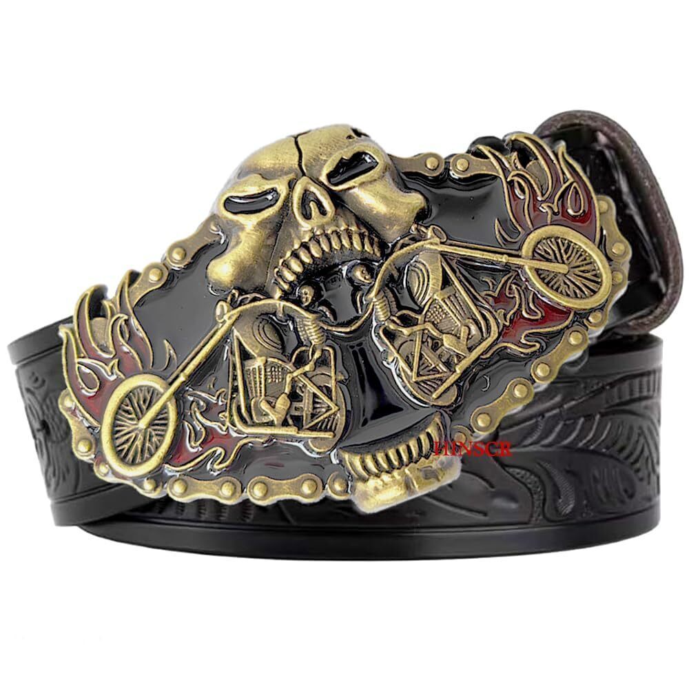 5299 Skeleton Ghost Motorcycle Cowboy Belt Buckle Demon Skull Motorcycle